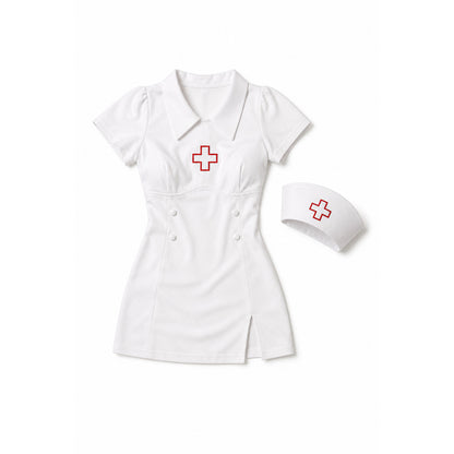 Halloween White Nurse Costume with Cap on-model view