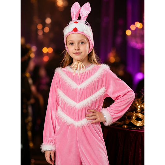 Bunny Jumpsuit Costume with Hood for Stage Performances on-model view