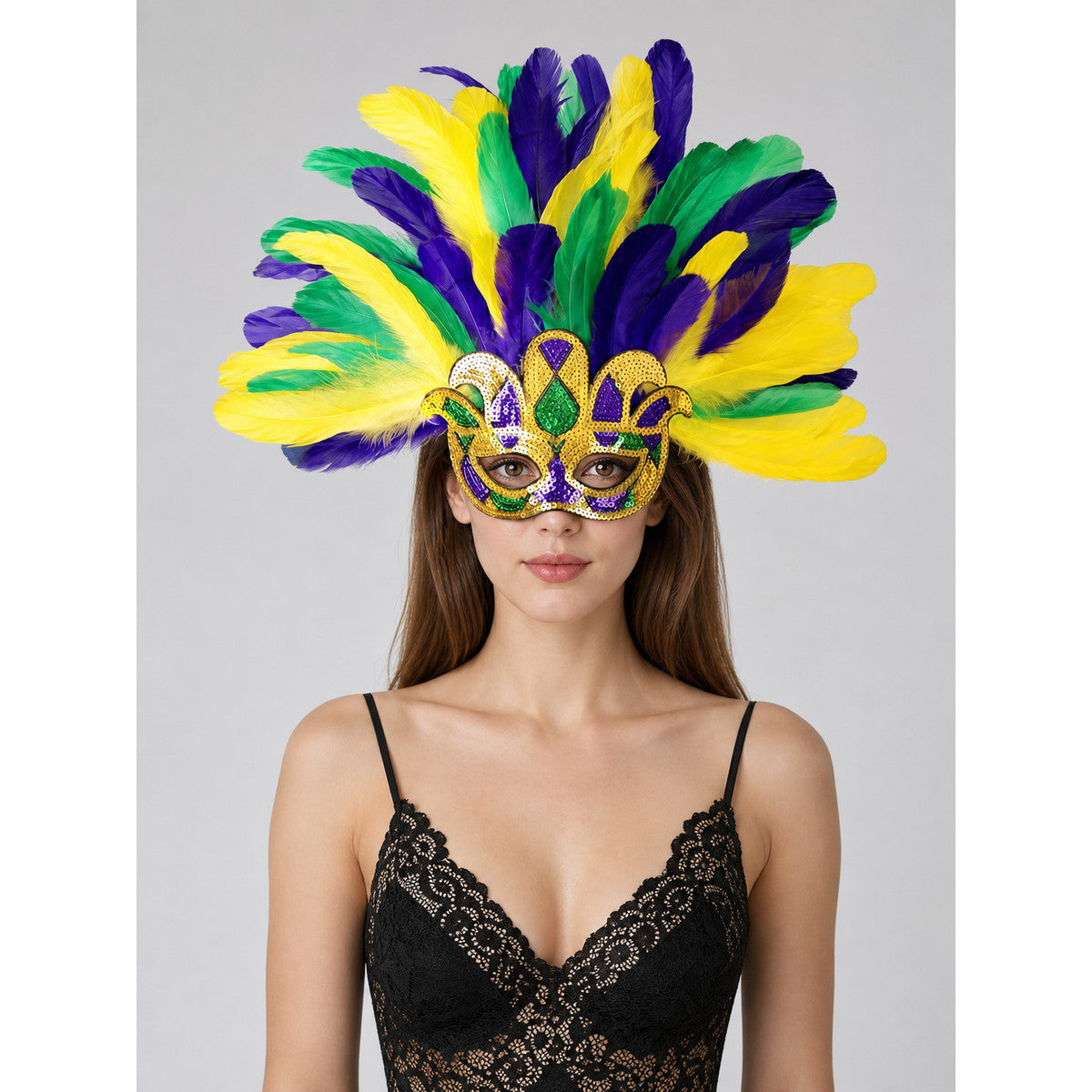 Carnival Headpiece with Feathers and Mask