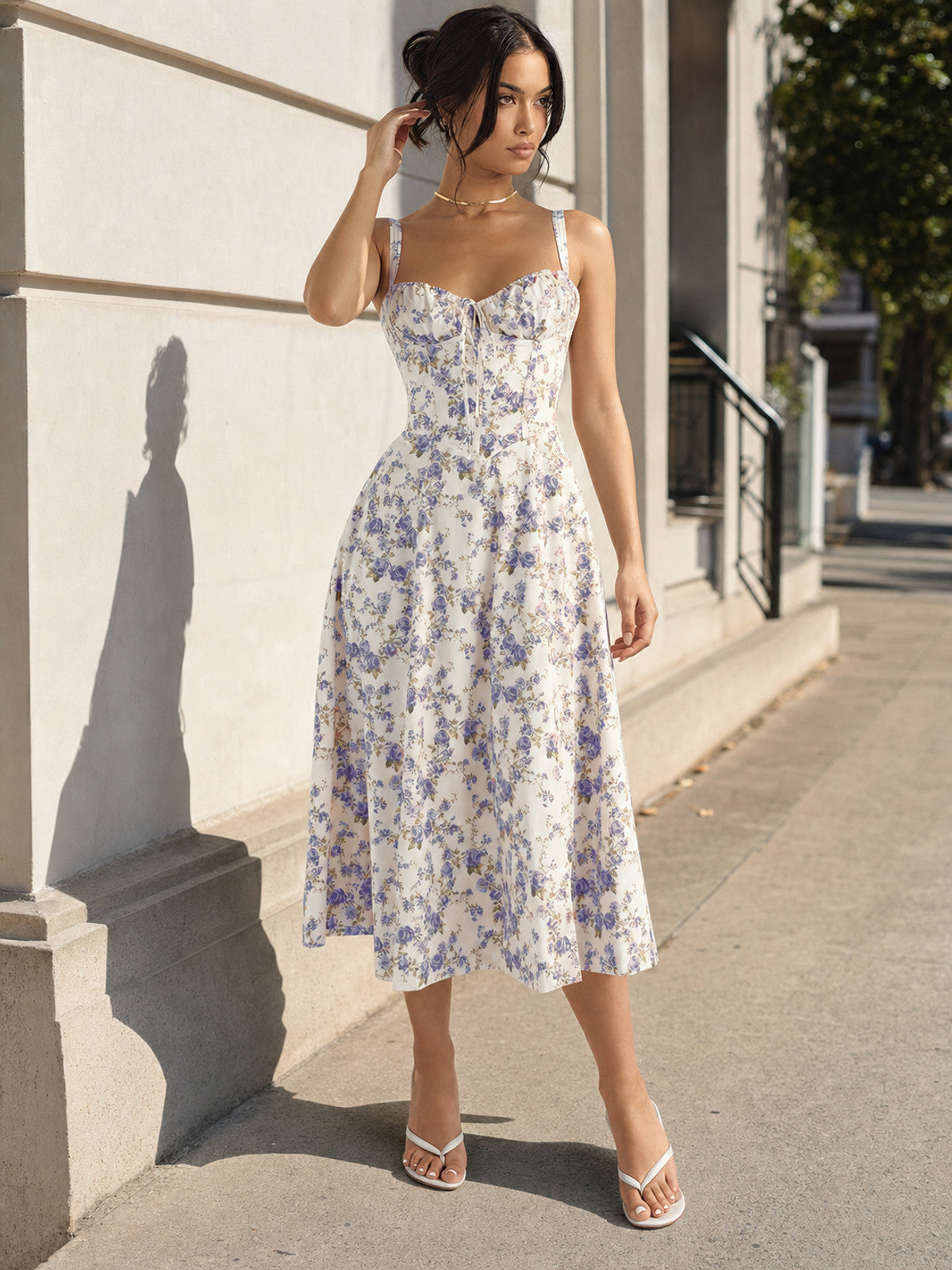 Women's midi dress with a corset-style bodice main product view