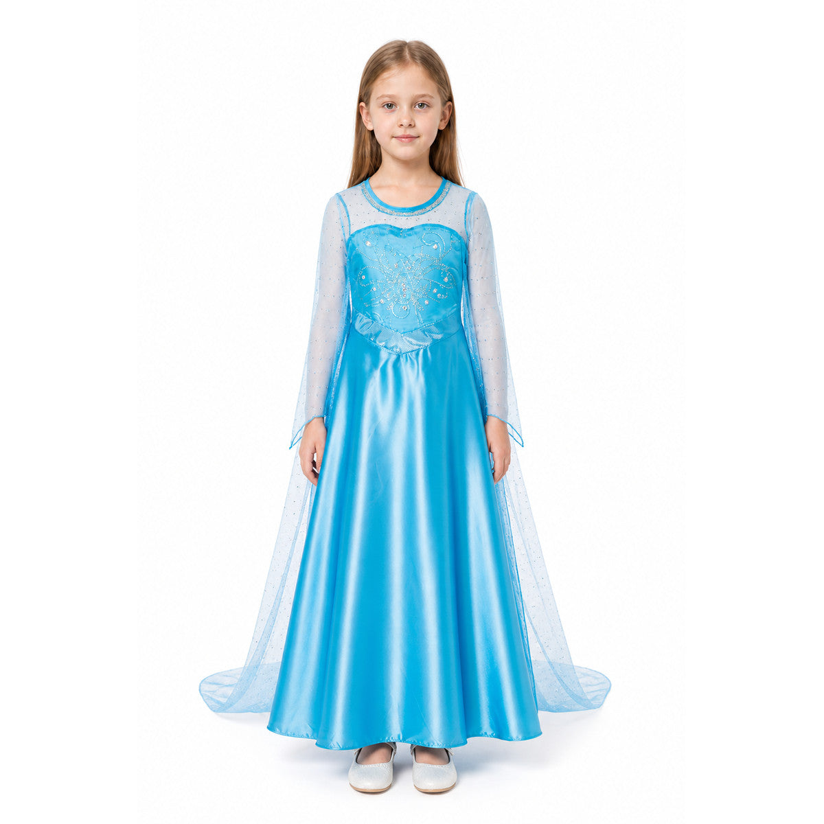 Long Light Blue Dress with Sparkles and a Train main product view