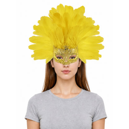 Carnival Mask with Yellow Feathers and Glitter