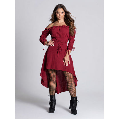 Burgundy Asymmetrical Off-the-Shoulder Dress