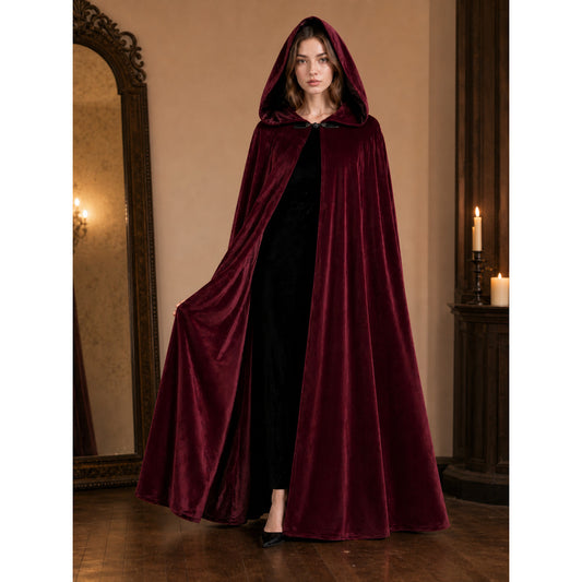 Burgundy Long Carnival Cloak with Hood