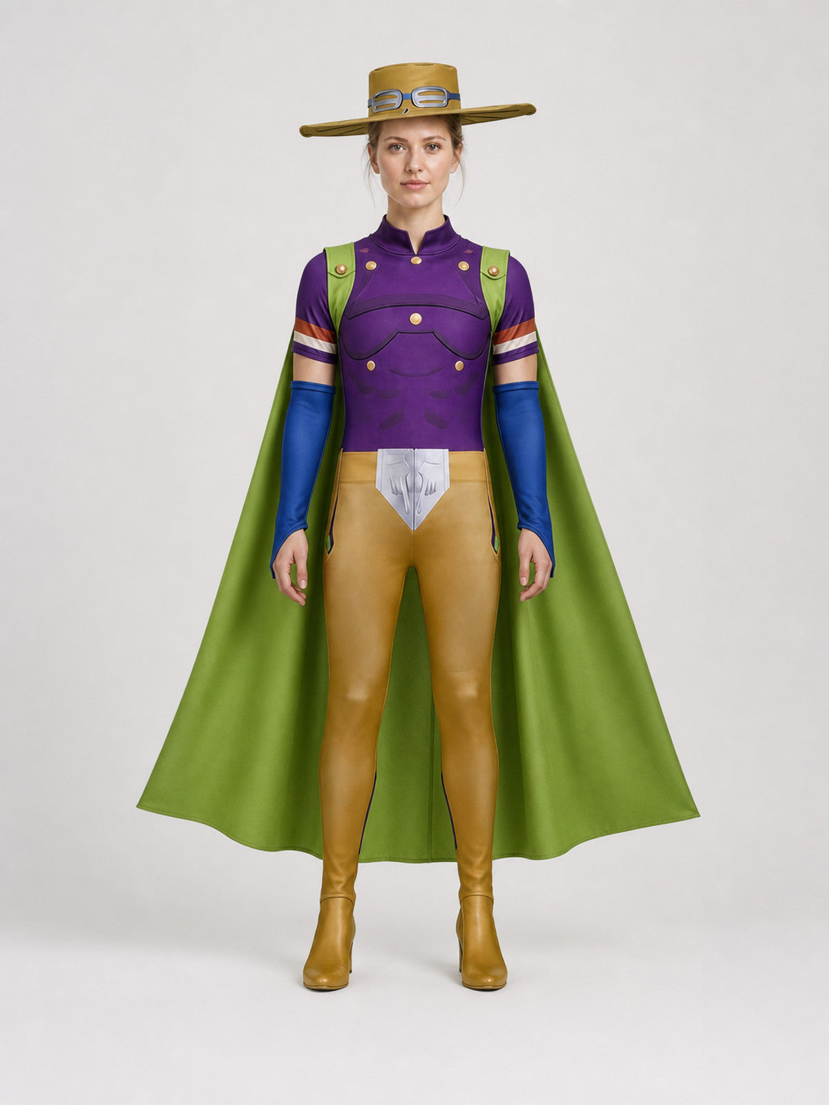 Gyro Zeppeli Cosplay Costume: Jumpsuit, Cape, Hat on-model view