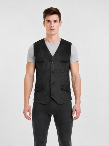 Halloween Costume Vest, Black, V-Neck on-model view