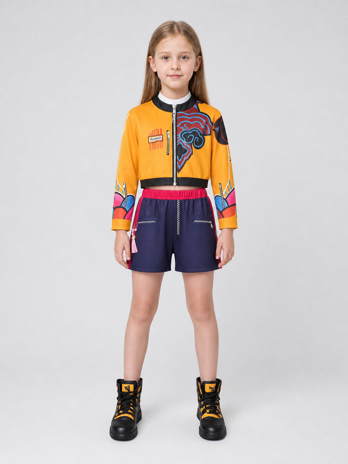 Superhero-Style Cosplay Costume: Jacket and Shorts on-model view