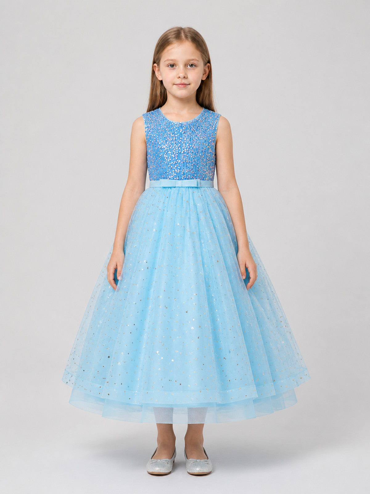Children's Princess Dress with Sequins and a Full Skirt on-model view