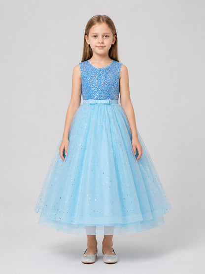 Children's Princess Dress with Sequins and a Full Skirt on-model view