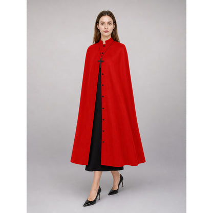 Red Long Carnival Cloak with Collar front view