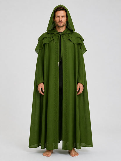 Dark Green Medieval Hooded Cloak for Halloween