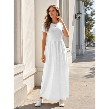 Women's White Long Dress with Short Sleeves
