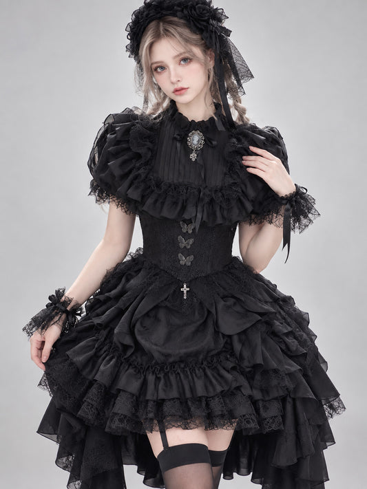 Black Gothic Lolita Blouse with Lace and Ruffles