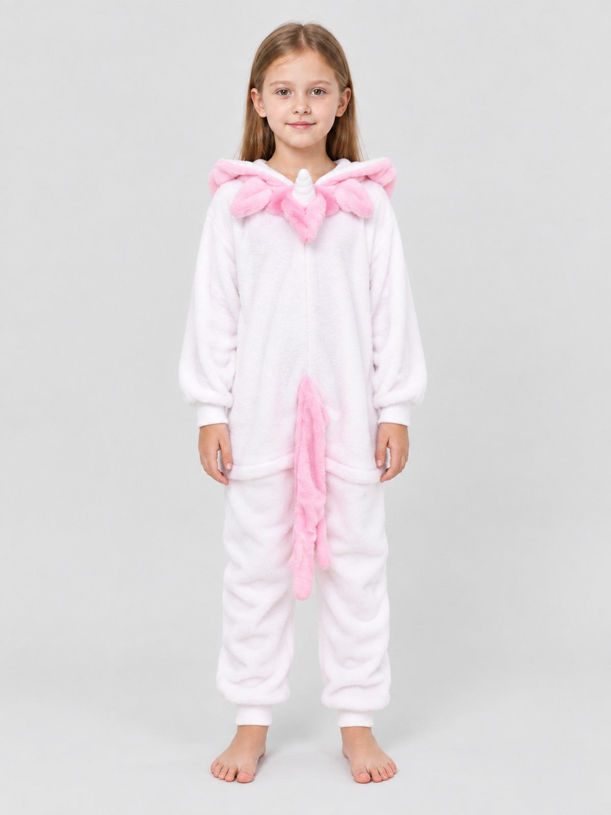 Kids Unicorn Hooded Pajama Jumpsuit White and Pink