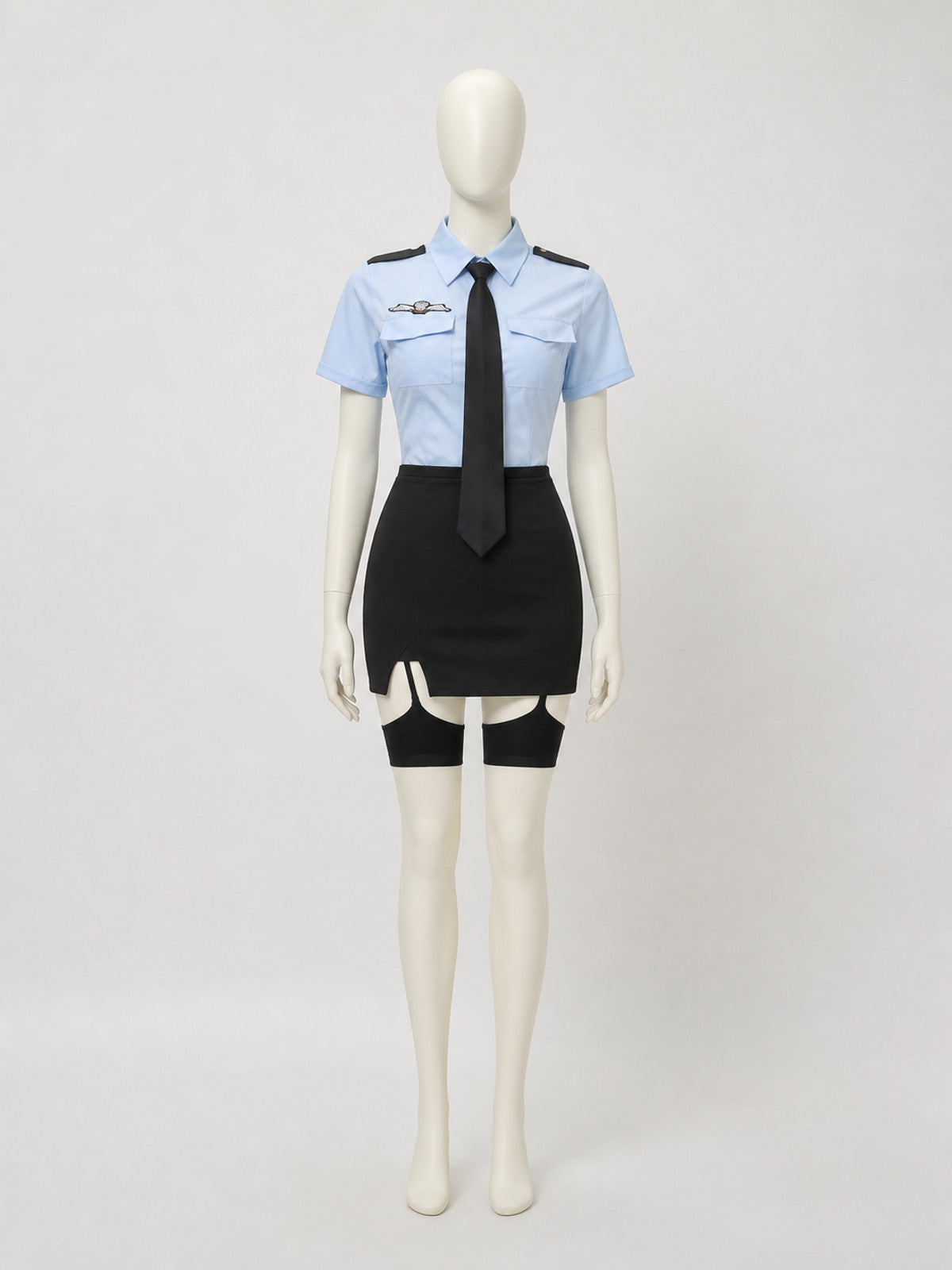 Women's Police Officer Costume Set, Short Sleeve Shirt with Tie and Pencil on-model view