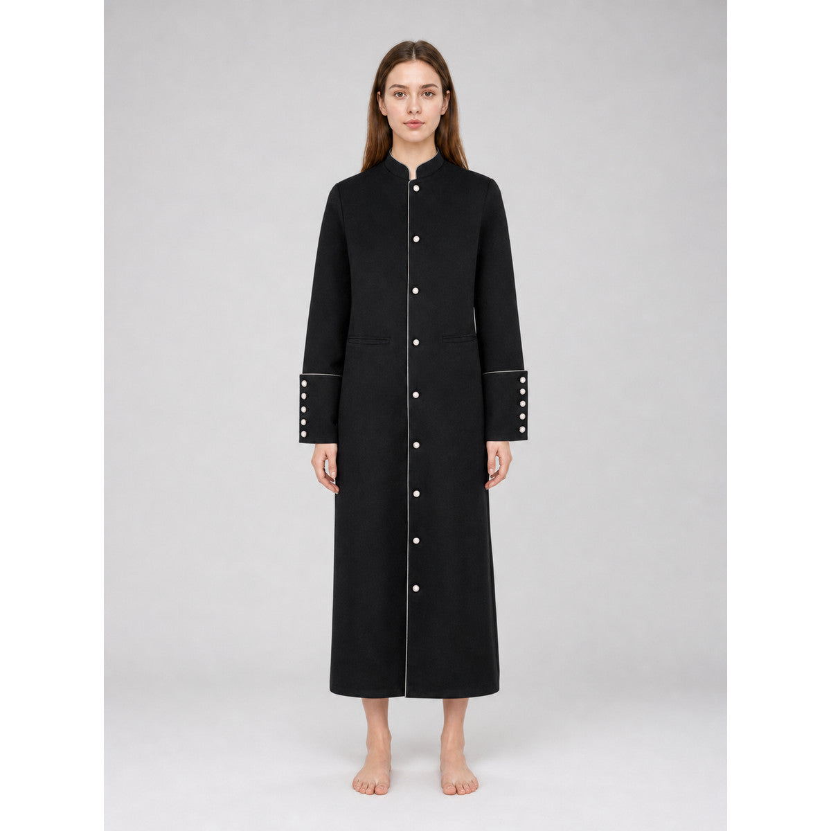 Long Coat with Stand Collar and Buttons