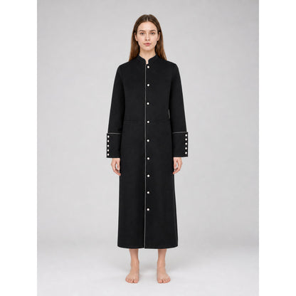 Long Coat with Stand Collar and Buttons