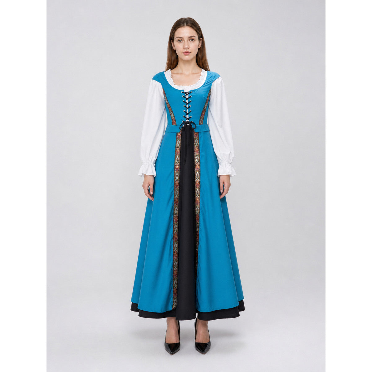 Blue Historical Costume with Long Sleeves