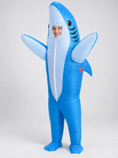 Inflatable Shark Costume Blue and White with Fins and Fan