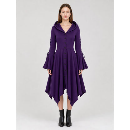 Gothic Hooded Dress with Flare and Asymmetry