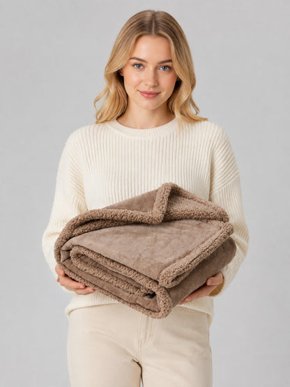 Reversible Pet Blanket, Taupe on-model view