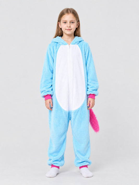 Light Blue Hooded Onesie Pajama with Tail