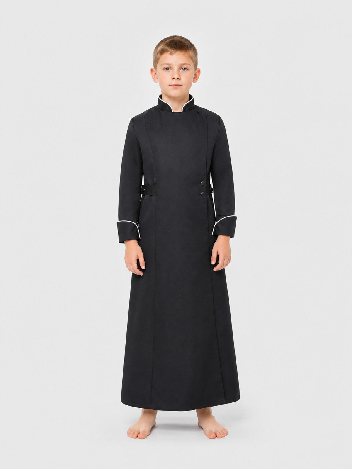Black Long Cosplay Cassock with White Trim