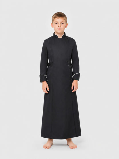 Black Long Cosplay Cassock with White Trim