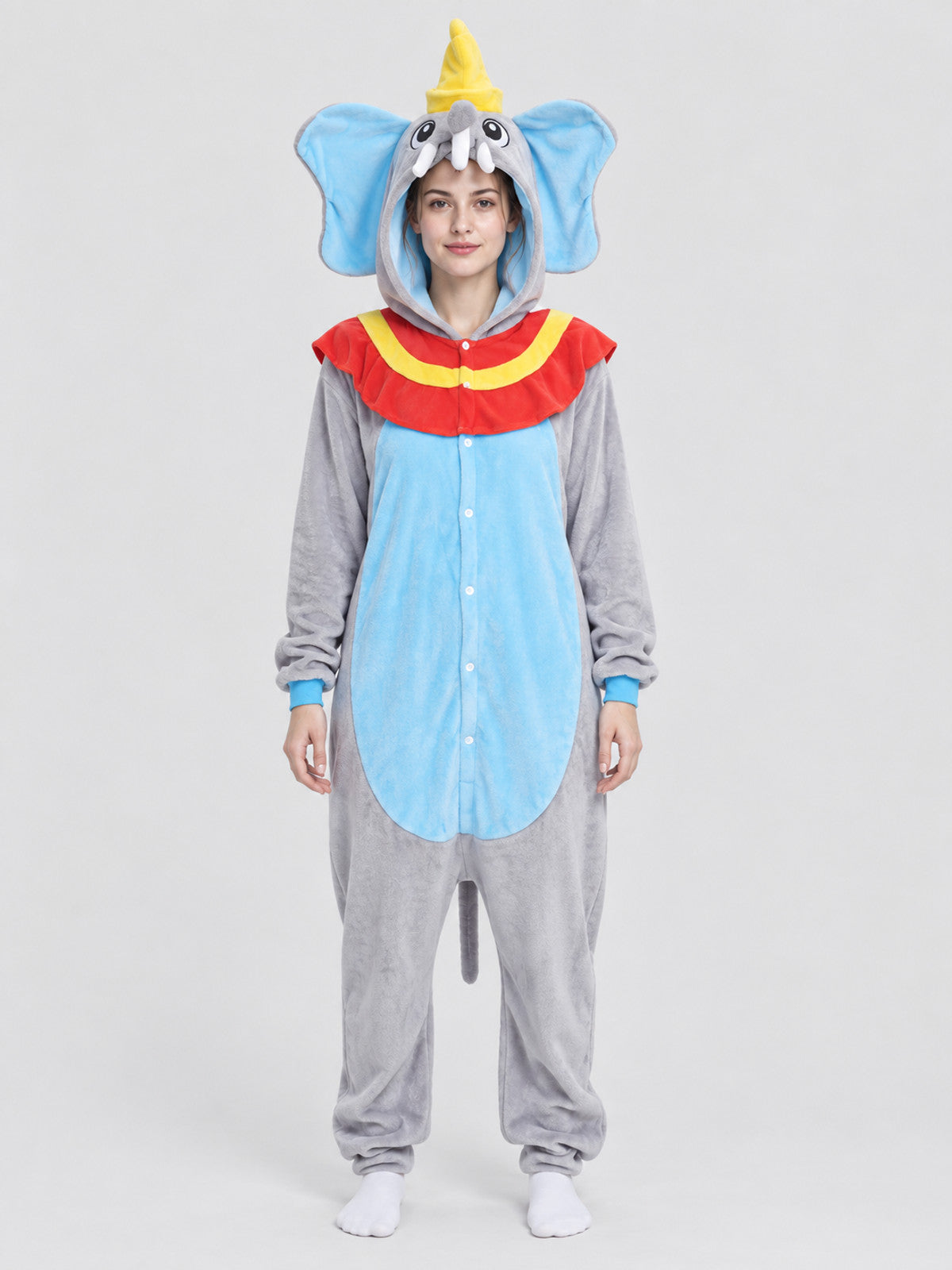 Gray Flannel Elephant Hooded Kigurumi Jumpsuit