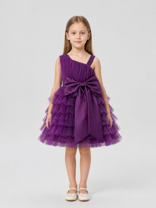 European-Style Sleeveless Tulle Dress with Bow LAL93 on-model view