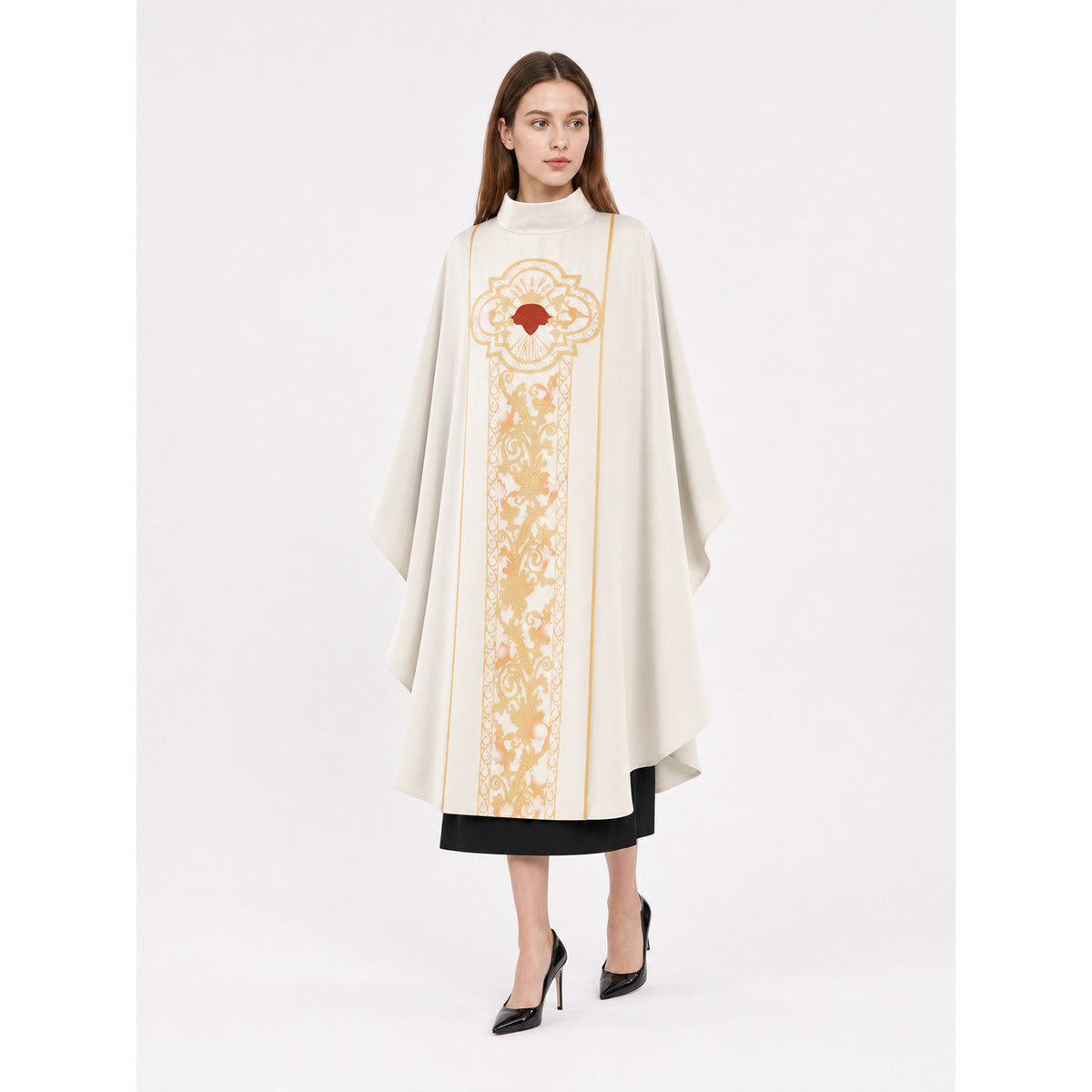 Ivory Carnival Cloak with Gold Decoration front view