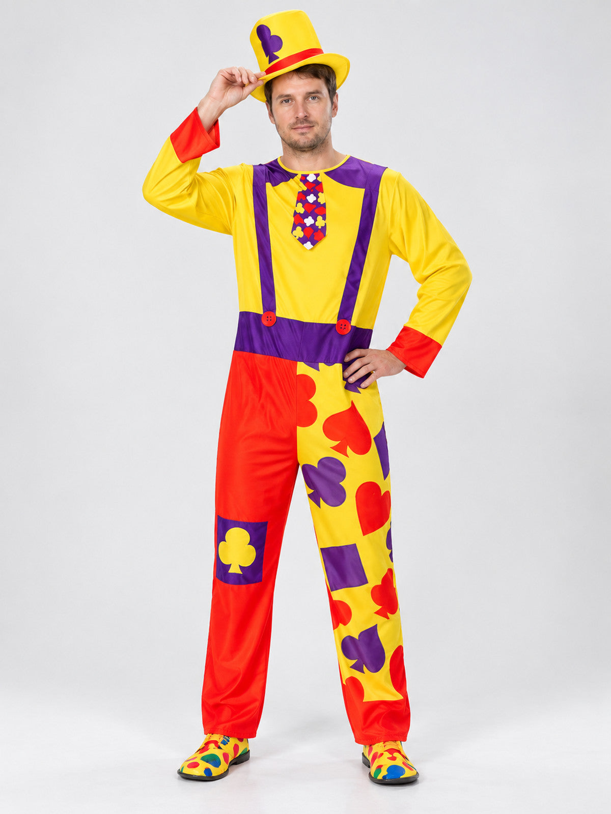 Clown Costume with Bright Pants and Yellow Hat