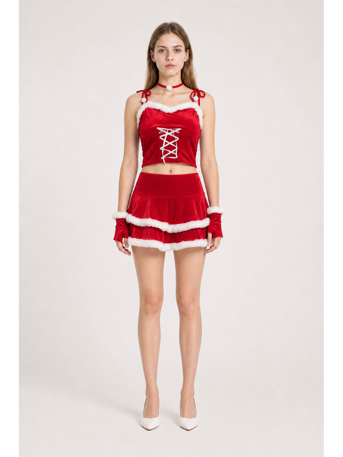 Two-Piece New Year's Costume with White Fluffy Trim main product view