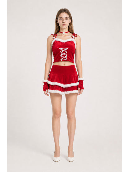 Two-Piece New Year's Costume with White Fluffy Trim main product view