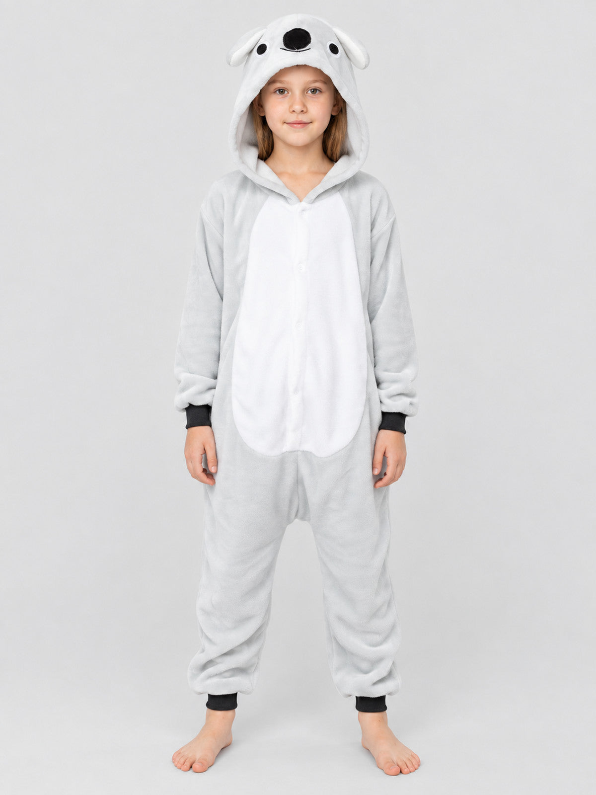 Light gray hooded pajama jumpsuit with ears