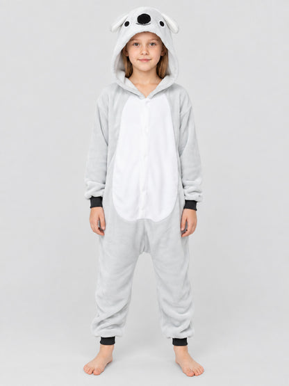 Light gray hooded pajama jumpsuit with ears