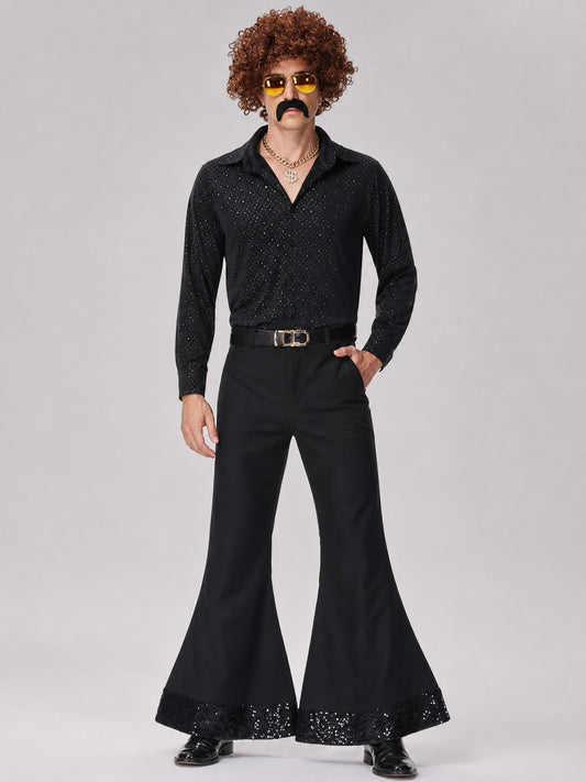 Retro 70s Disco Costume with Shirt and Pants on-model view