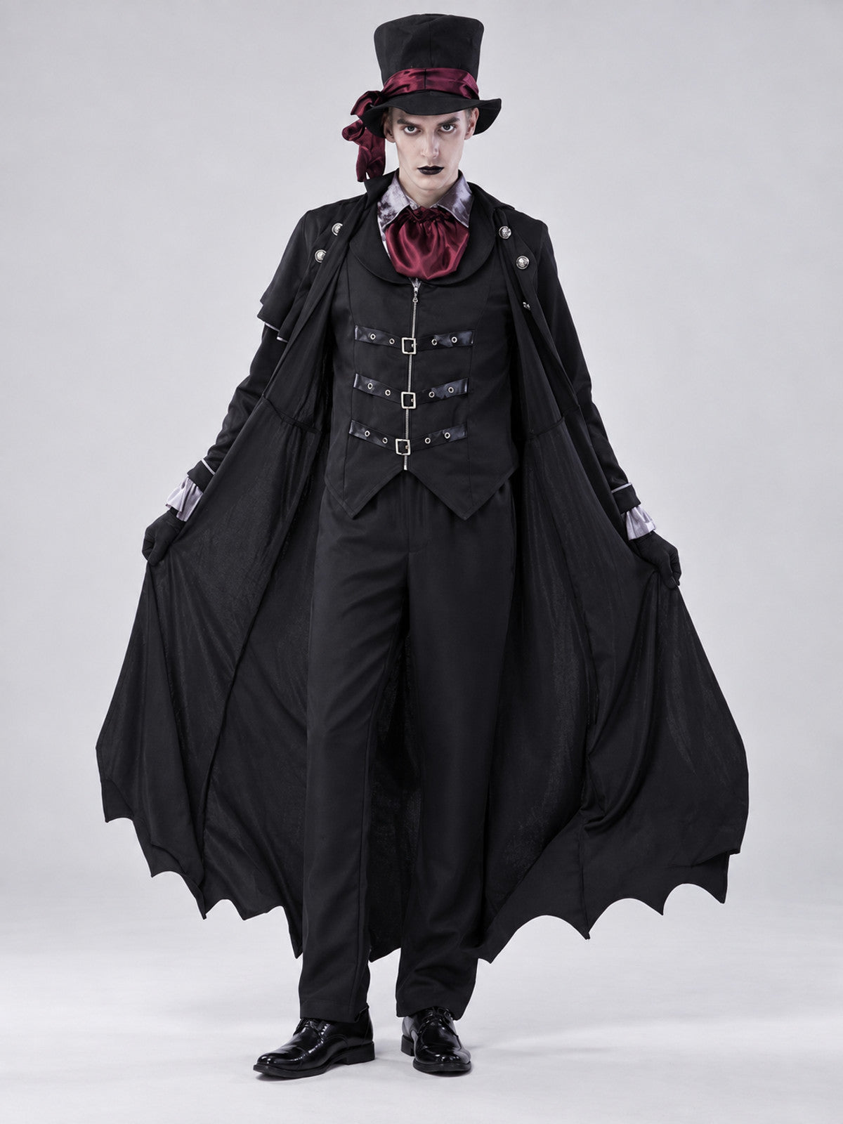 Vampire Halloween Costume with Cape, Top Hat, and Neck Scarf