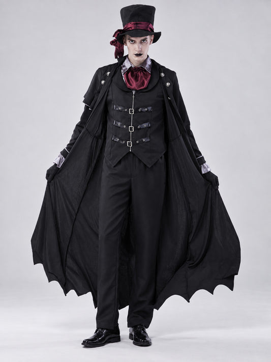 Vampire Halloween Costume with Cape, Top Hat, and Neck Scarf