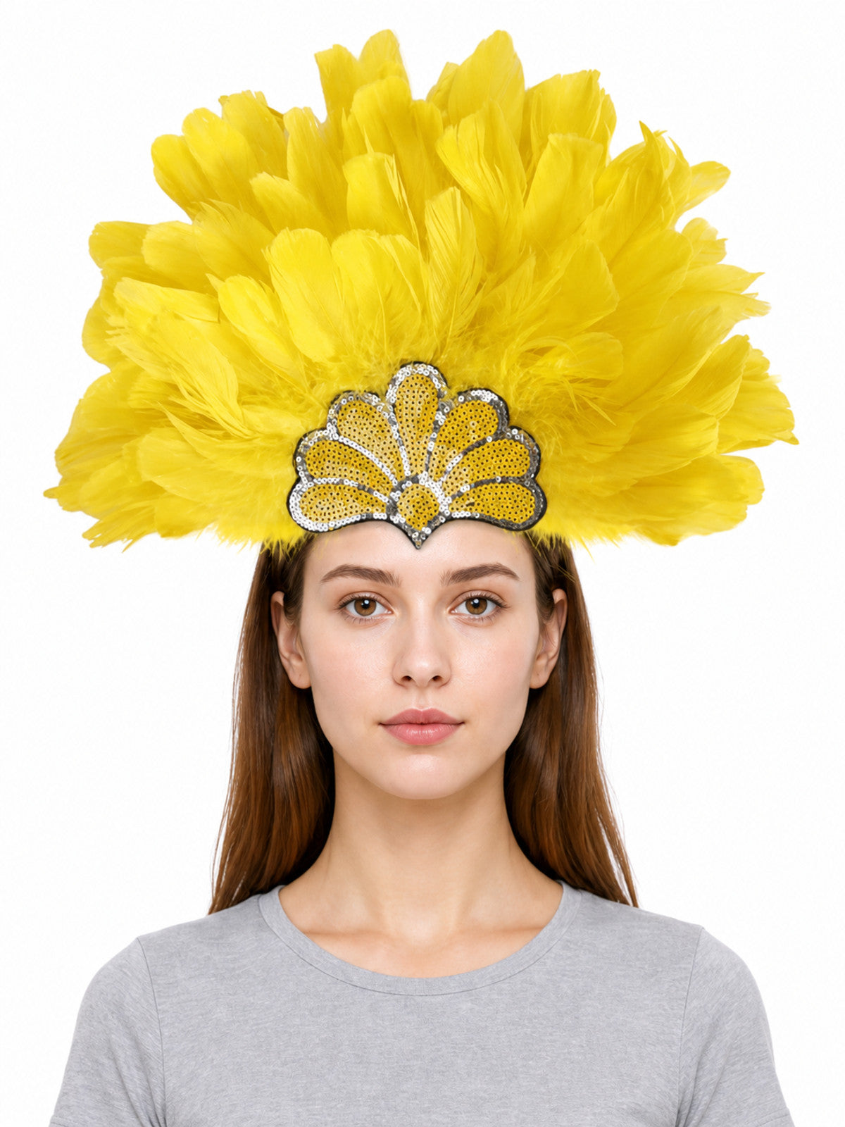 Yellow Carnival Headpiece with Gold Fan
