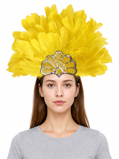 Yellow Carnival Headpiece with Gold Fan