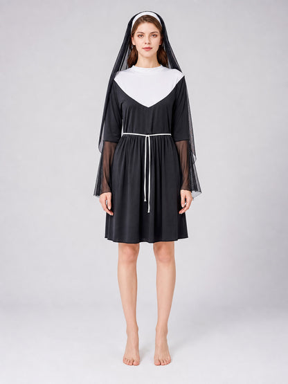 Religious Attire for Cosplay with a Black Veil on-model view