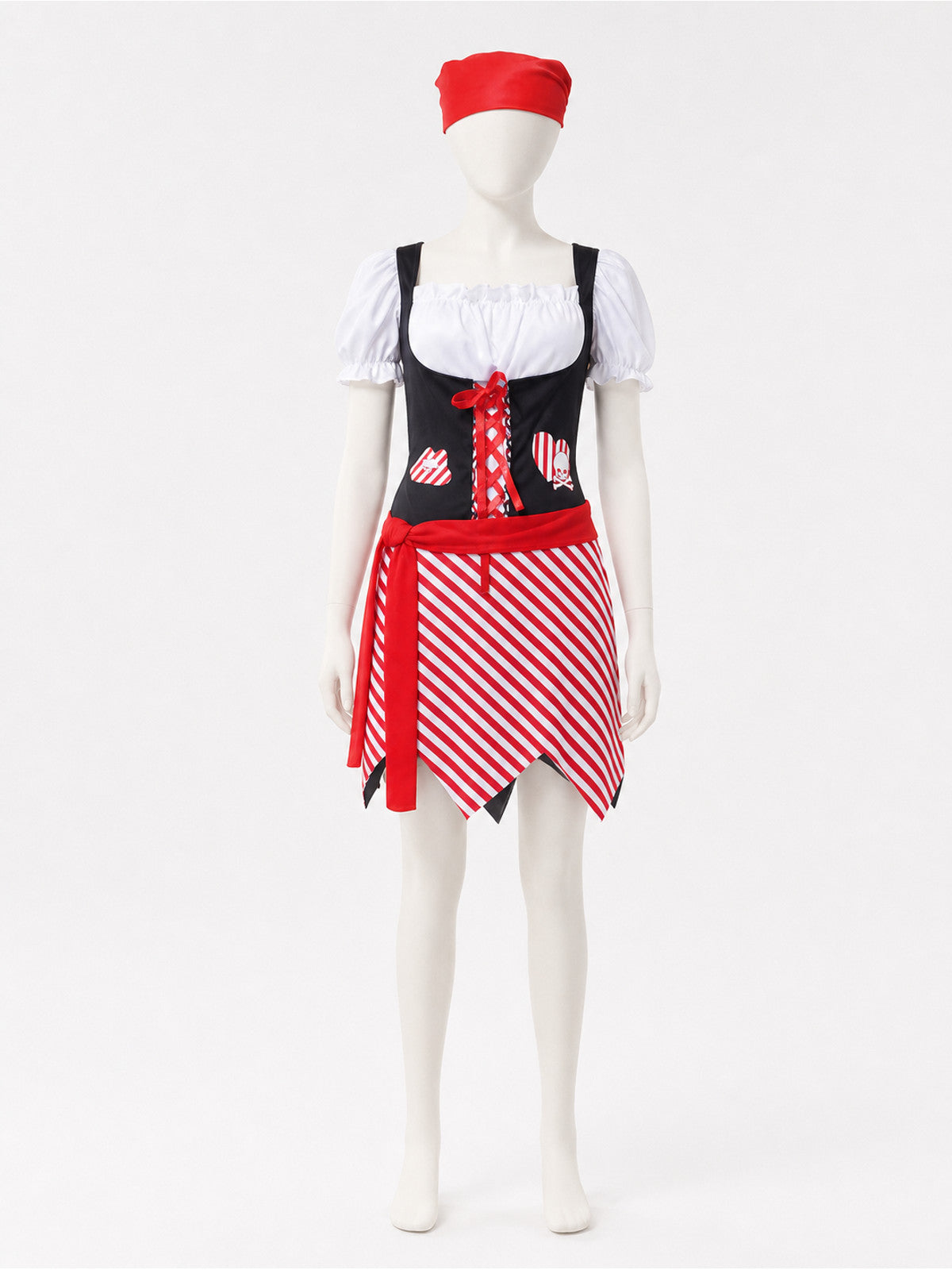 Red and White Pirate Costume for Halloween on-model view