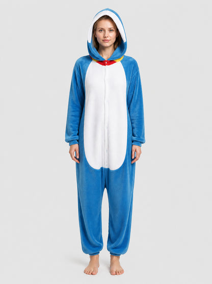 Hooded Flannel Animal Pajama Jumpsuit on-model view