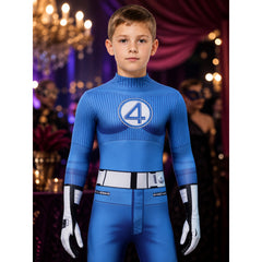 Mr. Fantastic Blue Bodysuit Halloween Costume with White Waist Stripe and Number