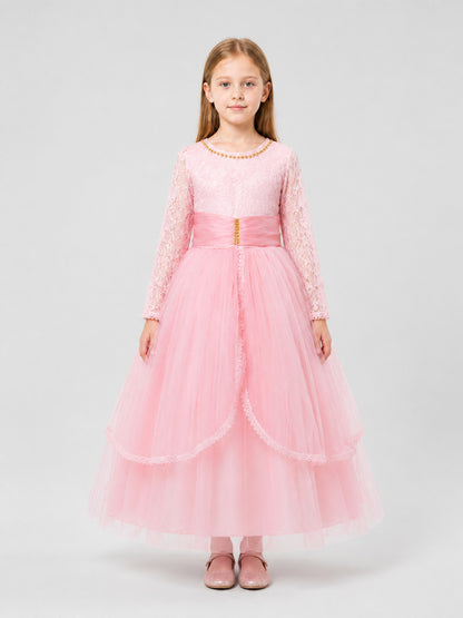 Girls' Pink Lace Dress with a Full Skirt
