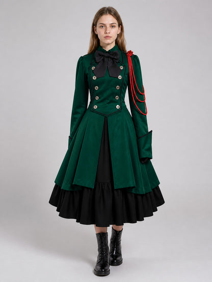 Gothic Victorian Dress with Bow and Ruffles on-model view
