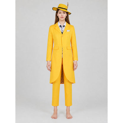Yellow Cosplay Costume with Long Jacket and Hat on-model view