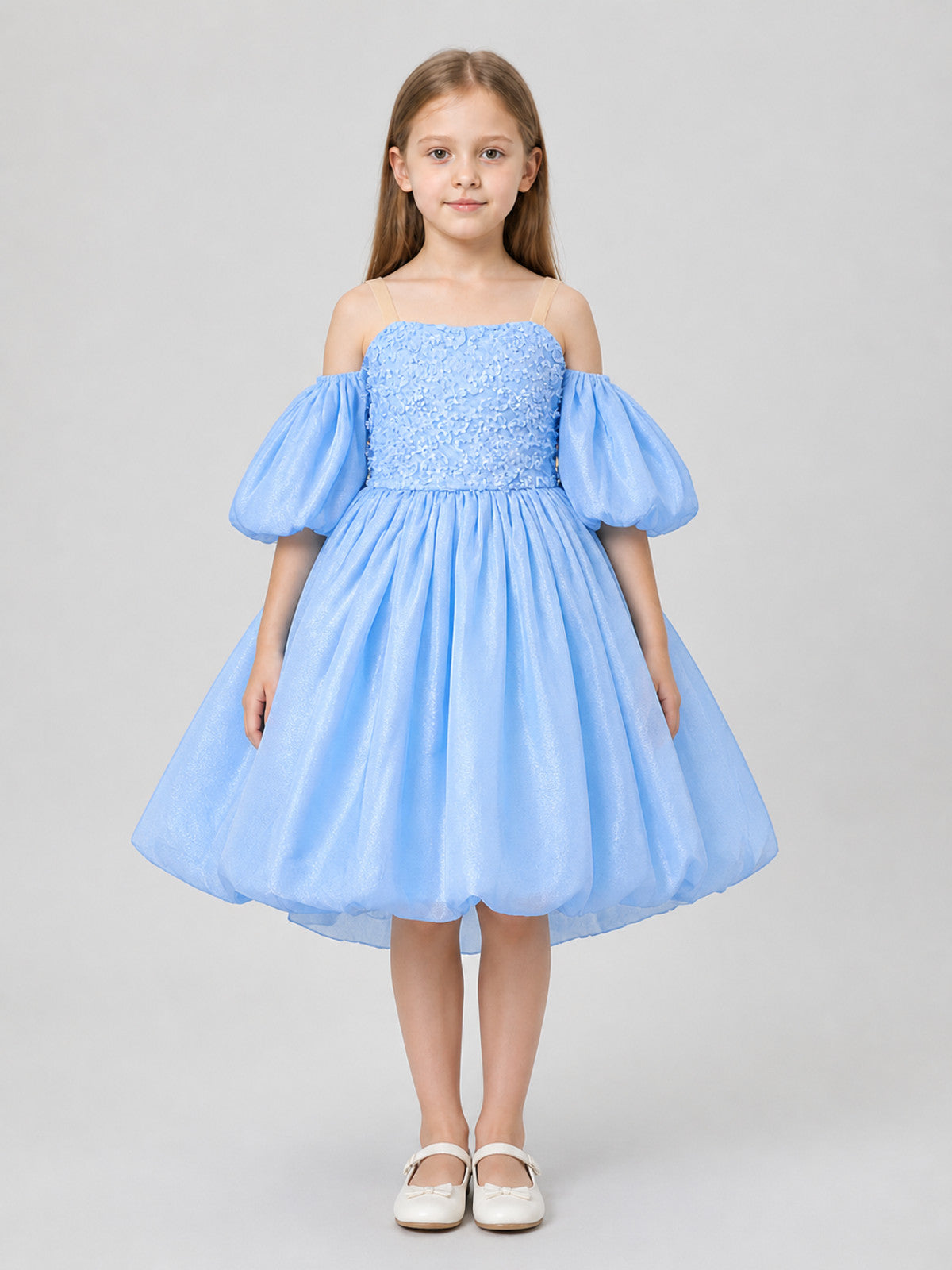 Children’s Dress with a Full Skirt and Floral Detail on-model view