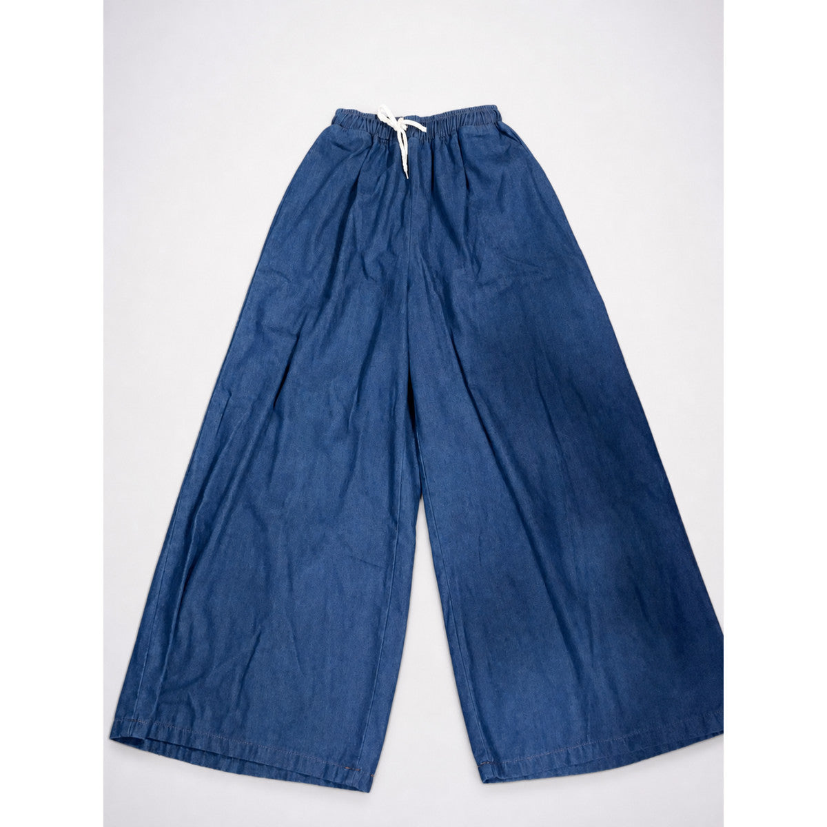 Blue wide-leg pants with an elastic waistband